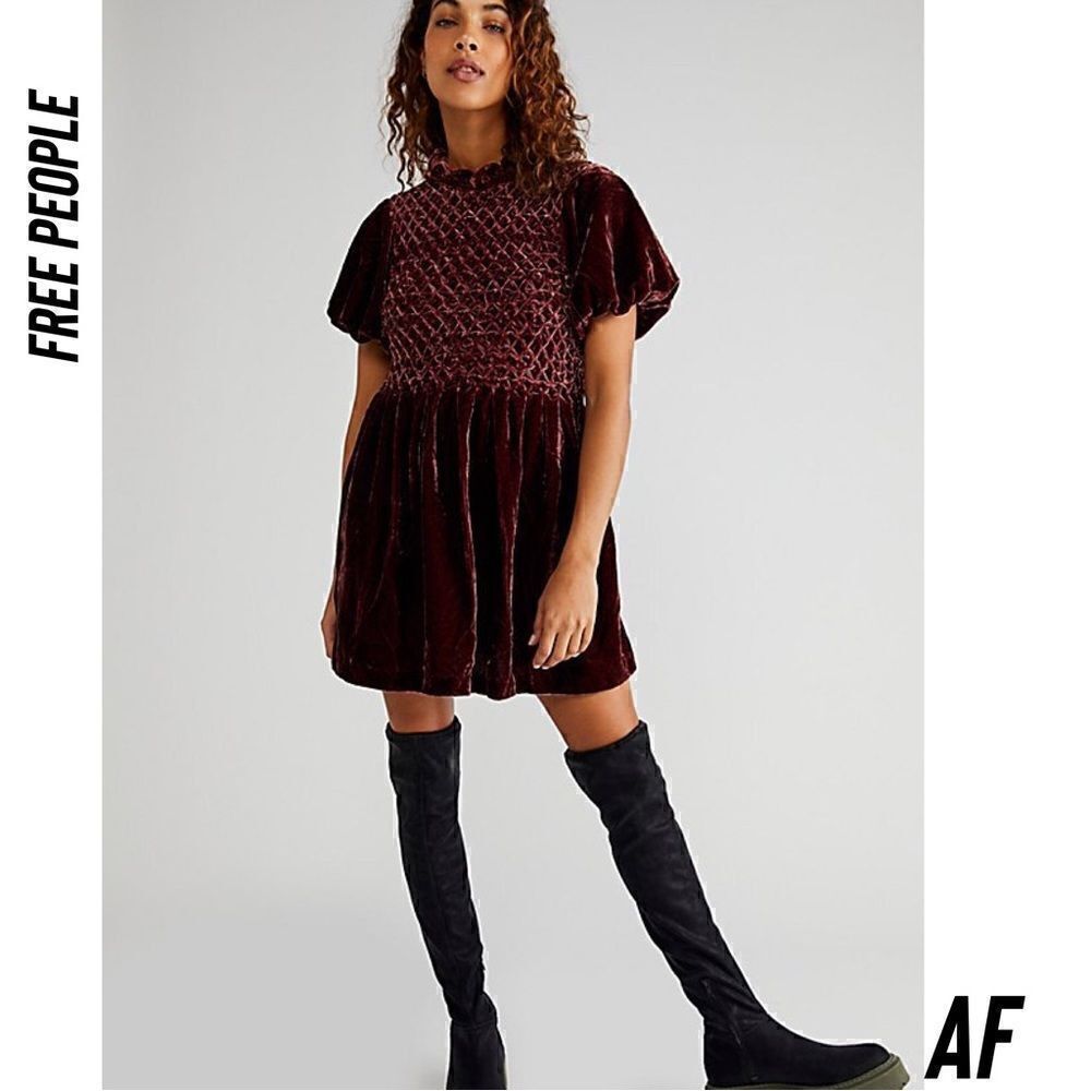 FREE PEOPLE GUM DROP VELVET MINI DRESS IN CHOCOLATE NWT